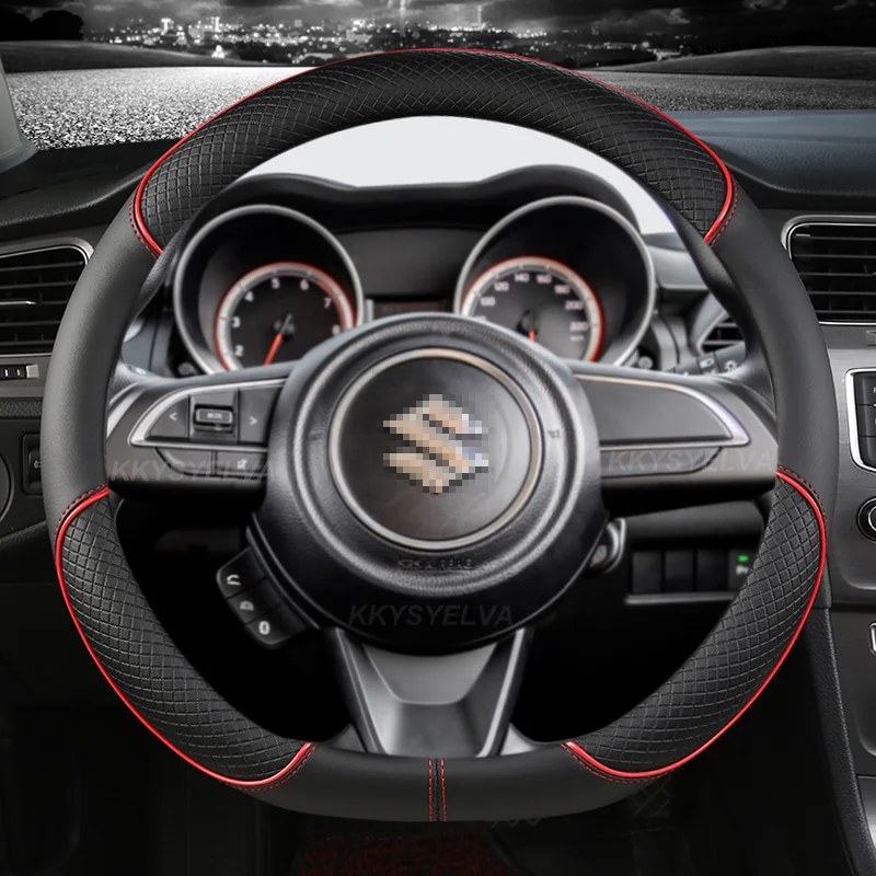 Microfiber Leather D Shape 38Cm Car Steering Wheel Cover For Suzuki Swift 2017 2018 2019 2020 2021 2022 Sport Auto Accessories