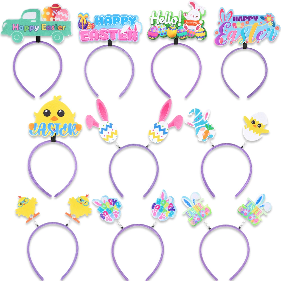 Cartoon Rabbit Ears Headband Easter Bunny Decorative Hair Bands for Adult Children Holiday Dress Up Colorful Stripes Headdresses