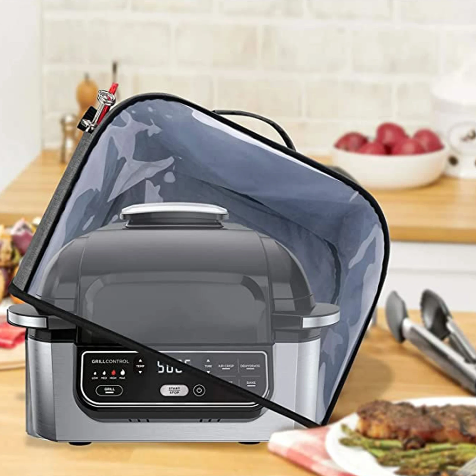 New Kitchen Dust Cover Compatible withNinjaFoodi Grill (AG301, AG302, AG400), Cover (Clear Front Panel) with Storage Pockets