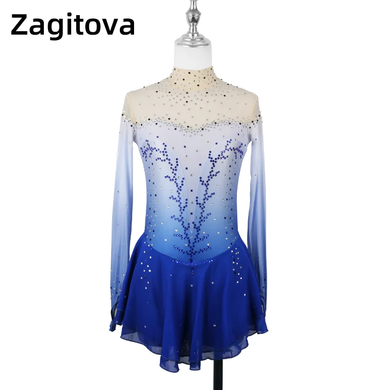 

ZAGITOVA Women's Girl's Adult Kid Performance Rhythmic Gymnastics Competition Leotard Ice Figure Skating Dress Gradient Blue