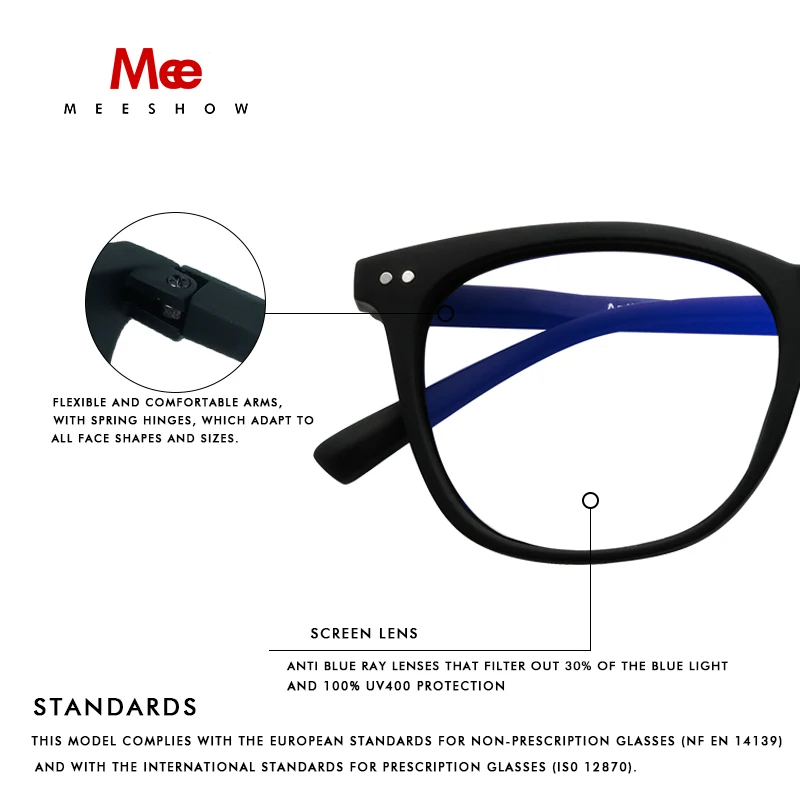 Meeshow blue light blocking Eyeglasses Square Men Women Eye