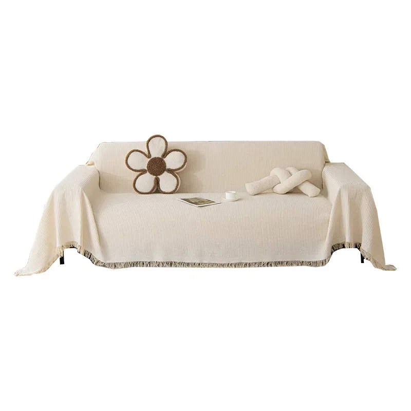 Woven Cotton Sofa Cover Blanket Solid Color Non-slip Sofa Towel for Living Room Furniture Decor Tapestry Couch Cover With Tassel 6