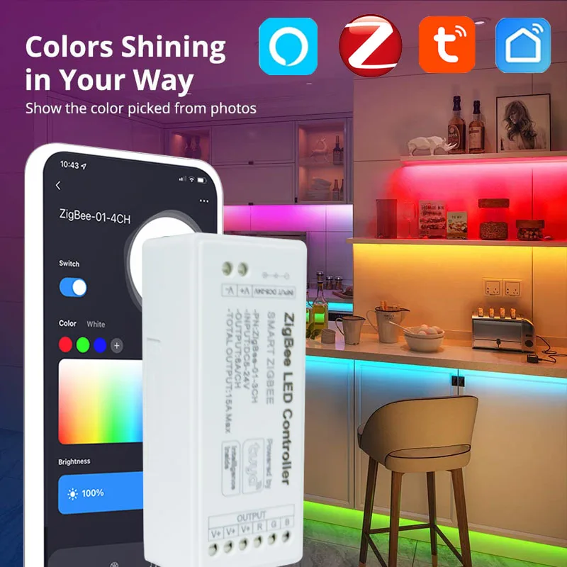 

Светодиодный контроллер Zigbee с Tuya Alexa Google для одноцветной двойной белой RGB RGBW RGBCCT Светодиодная лента 12 в 24 В