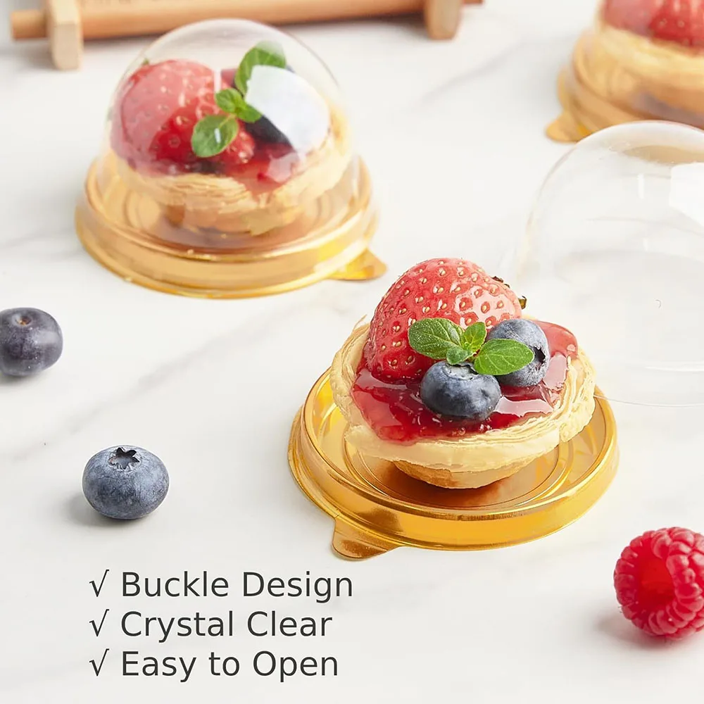 Mini Bundt Cake Containers Clear Plastic Cupcake Boxes with Dome Lids for Individual Cookies,Strawberry,Cheesecake,Mooncake