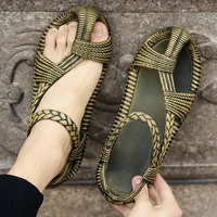 Sandales d'été en paille pour hommes, confortables, plates, décontractées, tongs, résistantes à l'usure, chaussures de plage en plein air, taille 47 6