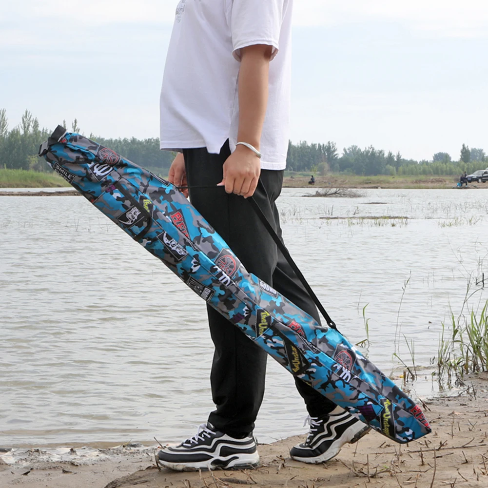 Housse canne pêche pliable toile oxford épaisse portative poche cordon rangement équipement
