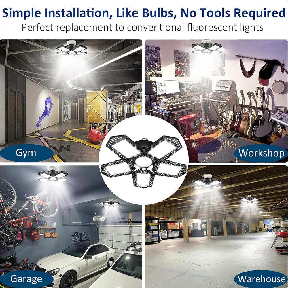 Garage Lights 150W Deformable Lamp Ceiling Led Bulb E27/E26 Base 15000LM 6500K for Basement Warehouse Garage Lighting