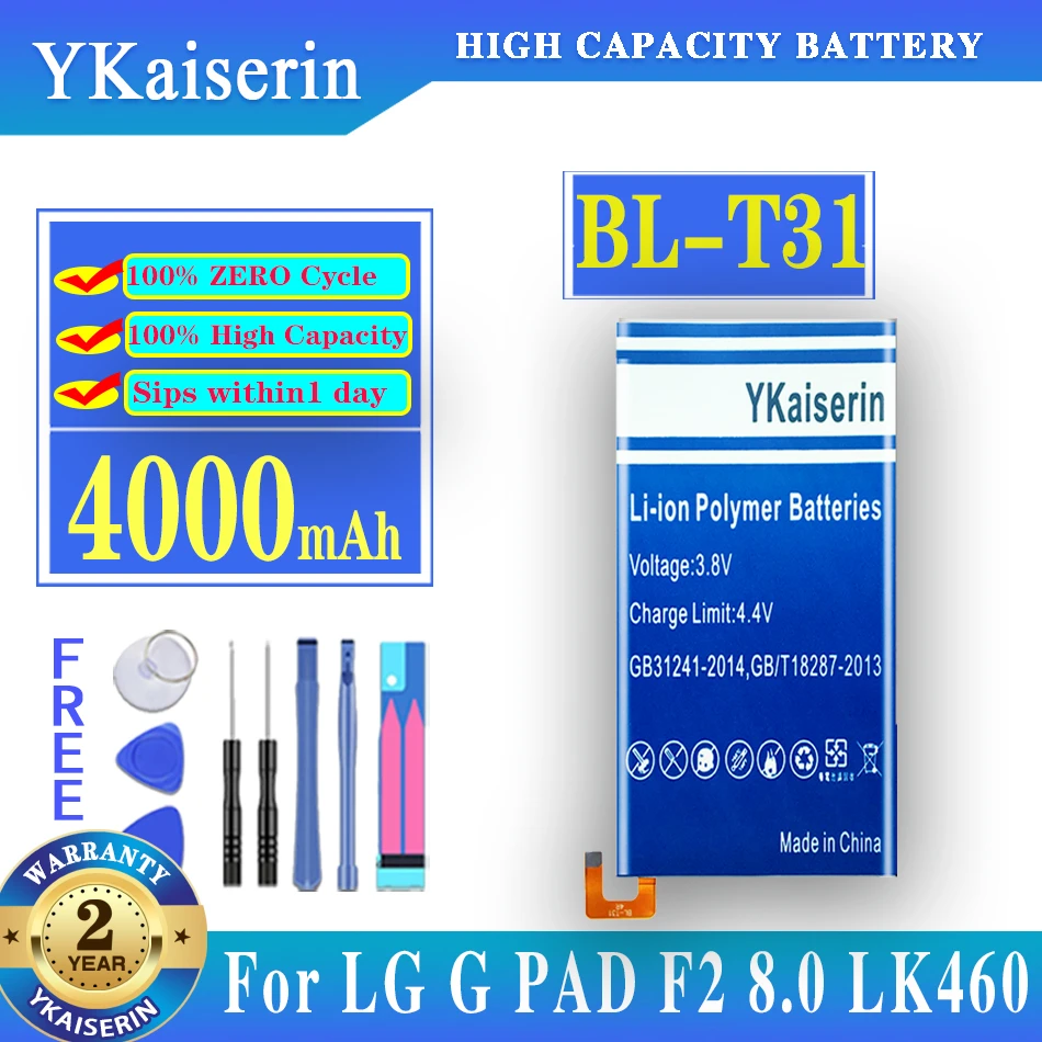 

YKaiserin BL-T31 4000mAh Replacement Battery for LG G PAD F2 8.0 LK460 Batteries + Free Tools