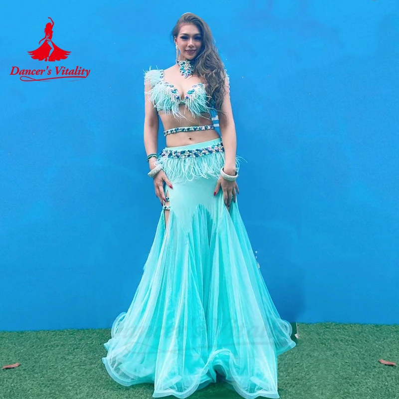 

Belly Dancer Costume Set Wone Senior AB Stones Bra Top+long Skirt+belt 3pcs Custom Adult Chidlren Oriental Belly Dancing Outfit