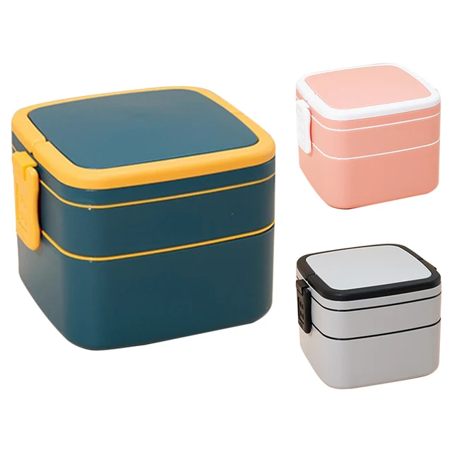 1000ml Bento Box Portable 2 Layer Square Food Storage Containers with  Handle Plastic Bento Box Leakproof Safe for Outdoor Picnic