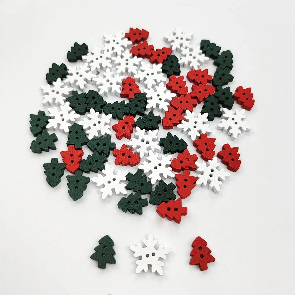 Christmas Wooden Chip Santa Claus Snowflake Christmas Tree Hanging Ornament Pendant Decoration DIY Craft 50pcs