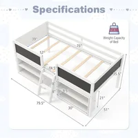 Children Beds, Low Loft Twin Size, Wooden Loft Bed with Ladder Blackboard, 2-Step Ladder, 4 Chalkboards, 2 Moveable Bookcases 2