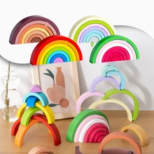 

Rainbow Wooden Building Blocks Children's Puzzle Building Stacked Music Enlightenment Color Cognitive Ornament Children's Gift
