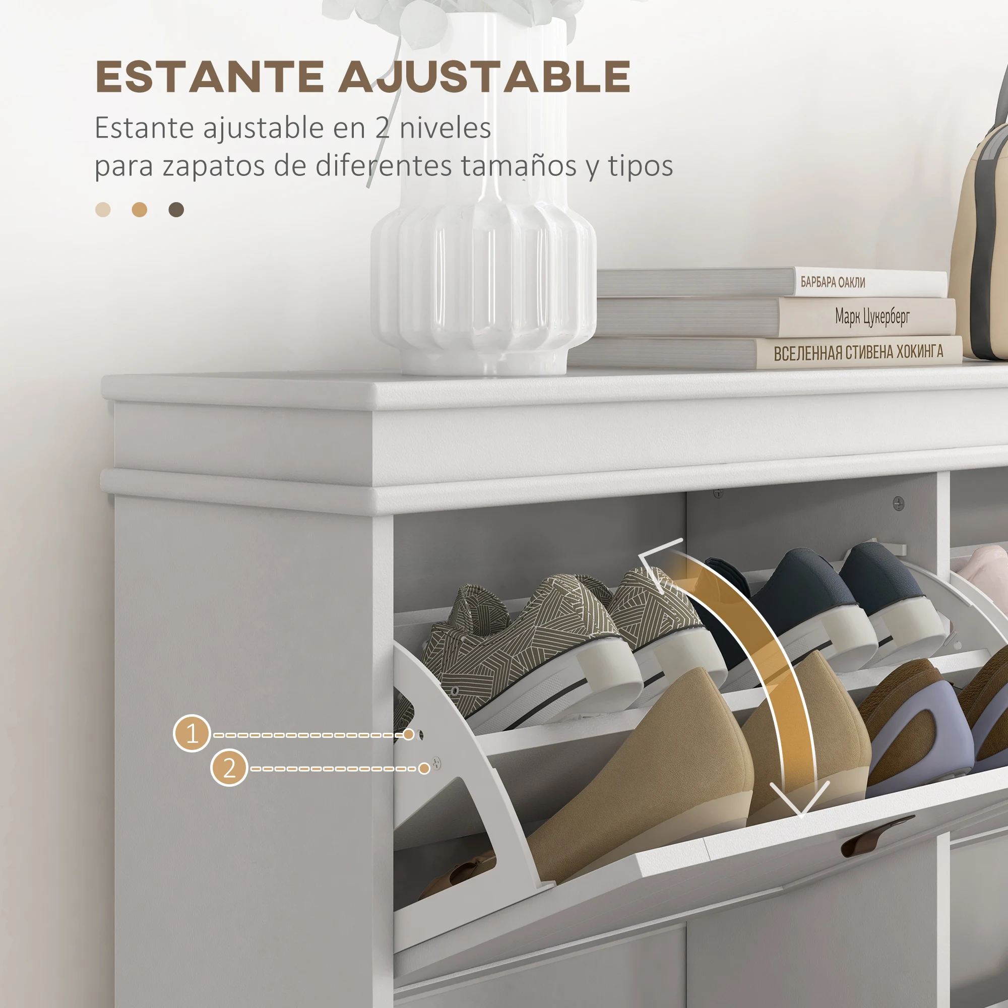 Mueble Zapatero de 4 Puertas Zapatero Estrecho con Estantes Ajustables y  Extraíbles Capacidad de 16 Pares