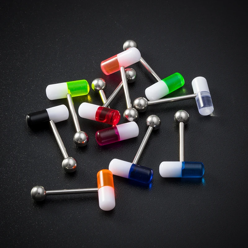 Piercing Jewelry Body Piercing Jewelry Body Jewelry 1/3PC Colorful Capsule Tongue Rings Acrylic Mixed Color Surgical Steel Tongue Piercing Women Body Jewelry Gift