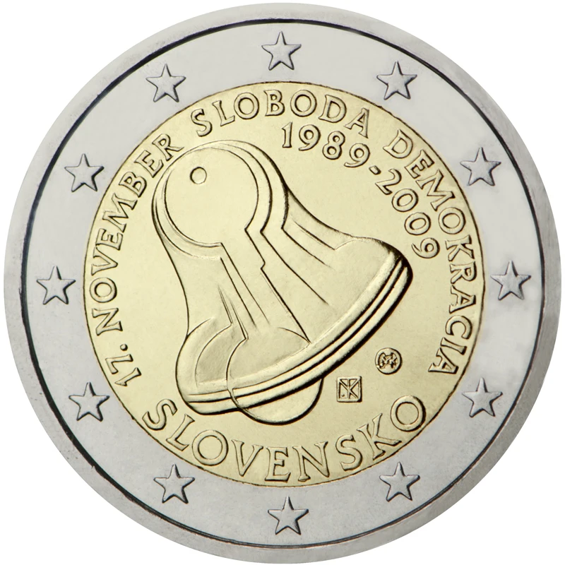 Moneta Commemorativa Della Slovacchia 20 ° Anniversario Della Rivoluzione Democratica 2009 2 Euro Unc Nuovo Di Zecca