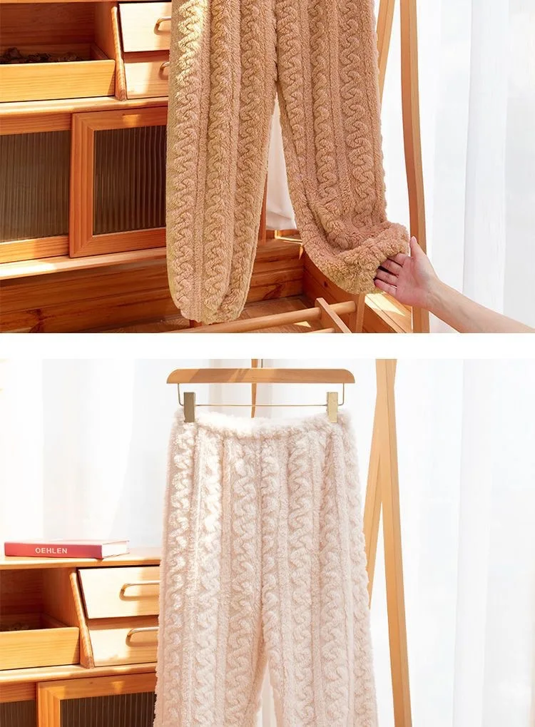 Herbst-Winter-Schlafhose aus Korallenfleece für Damen, Plüsch, verdickt, für Zuhause, warme Loungewear, gemütlicher, bequemer, weicher Pyjama – Detail 6
