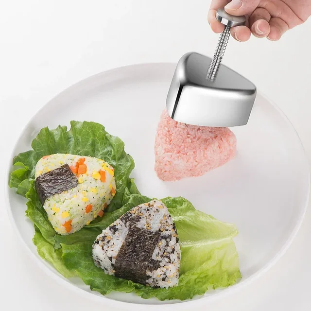 Onigiri Mold 304 Stainless Steel Rice Ball Mold Non-Stick Triangle Sushi Mold DIY Tool Portable Triangle Spam Musubi Mold Rice 3
