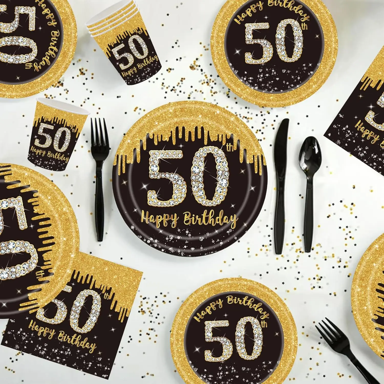 블랙 골드 해피 50 번째 생일 테이블 천 커버, 직사각형 플라스틱 식탁보, 파티 장식, 남녀공용, 137x274cm
