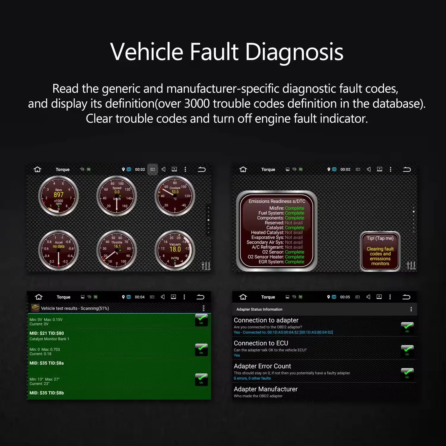 Wireless OBD2 Scanner Adapter and Diagnostic Tool for Check Engine Light Reset