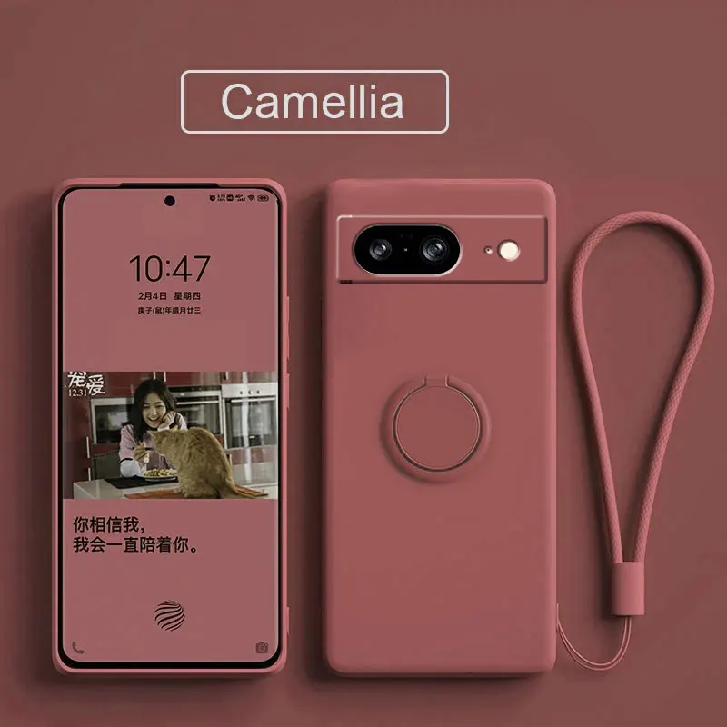Premium Silicone Case for Google Pixel 8 with Finger Ring Stand and Camera Lens Protection
