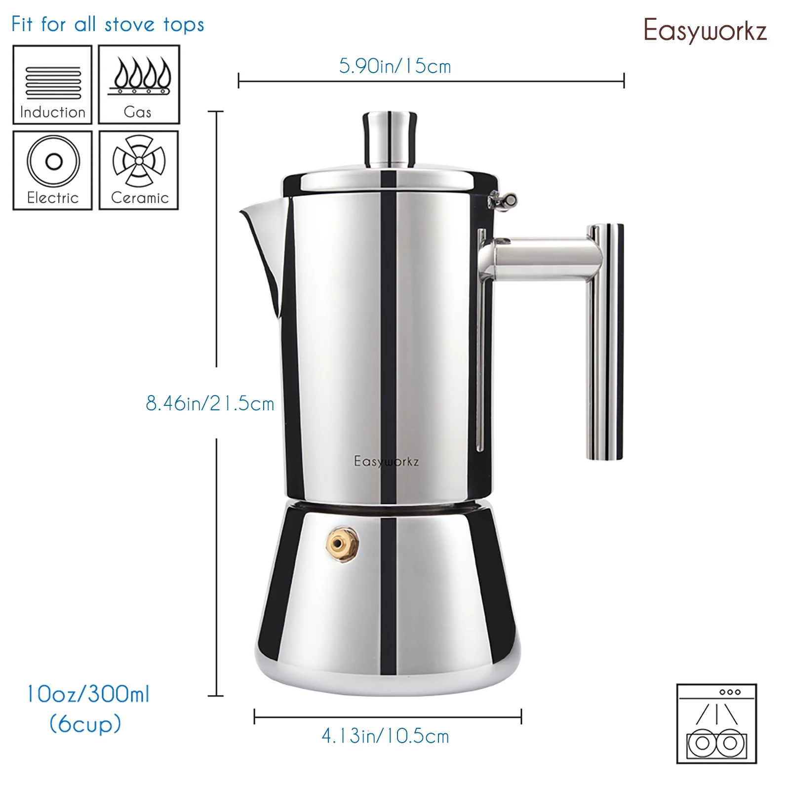 Easyworkz Diego Stovetop Espresso Maker Stainless Steel Italian Coffee Machine Maker Induction Moka Pot 2