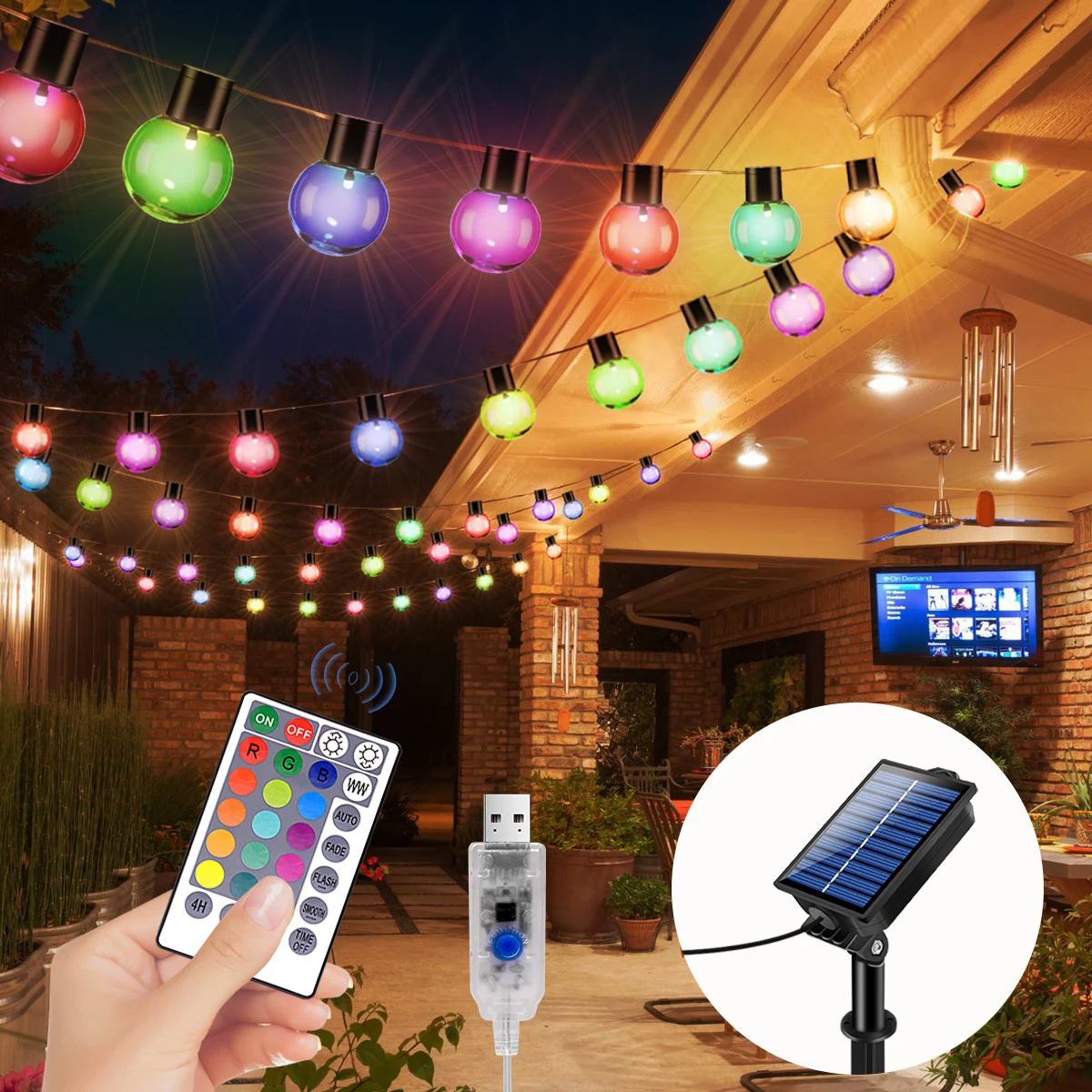 Solar string lights outdoor waterproof G40 globe patio lights with 20 shatterproof bulbs for yard party