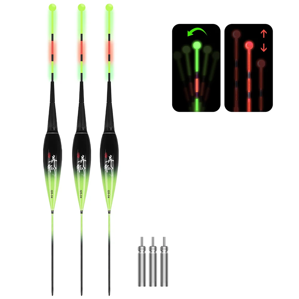 3 flotteurs luminescents LED pour pêche de nuit, capteur de gravité et changement de couleur, 1.2g