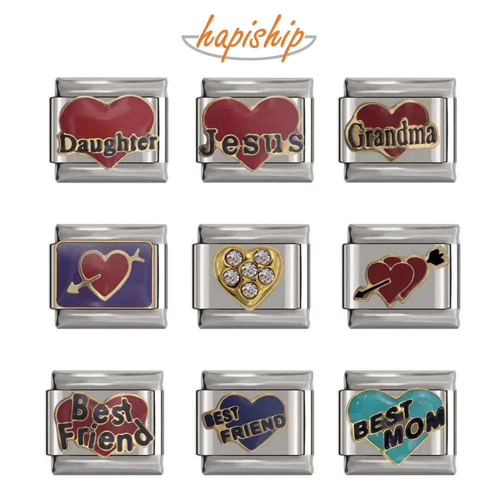Charm Bracelet 9mm Width Stainless Steel Daisy Heart