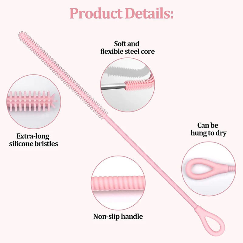 Extra Long 9mm Silicone Straw Cleaning Brushes - Reusable and Bendable