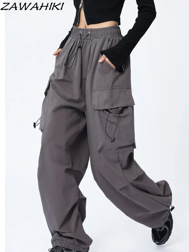 

Y2k Cargo Pants Women Sweet Solid Drastring Length Pants Y2k Aesthetic High Waist Pockets Pants Streetwear Trousers