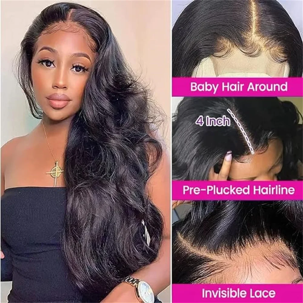 Body Wave Bundles with Closure 4x4 HD Lace Frontal Wig 100% Human Hair Unprocess Natural Transparent Lace 4x4 Wig Block On Sale