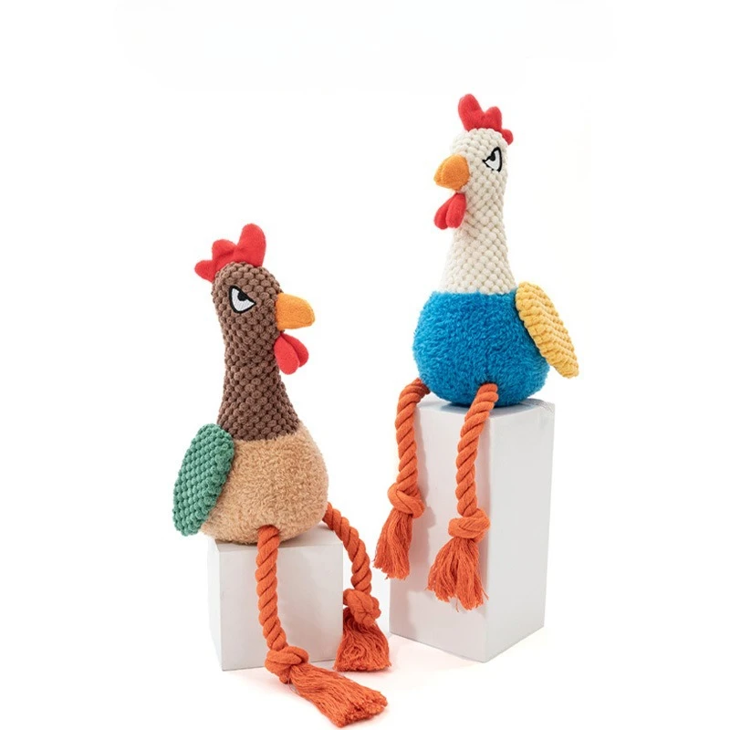 Resistant Puppy Molar Cleaning Teeth Cotton Rope Plush Rooster Dog Bite Rope Dog Toys Safe Durable Braided Bite Dog Chew Toys 2