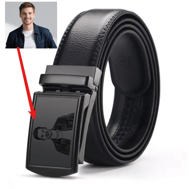 Maßgeschneiderter Foto-Herrengürtel mit automatischer Schnalle, Jeans-Bund aus echtem Leder, erhältlich in mehreren Größen, variiert von 105–170 cm