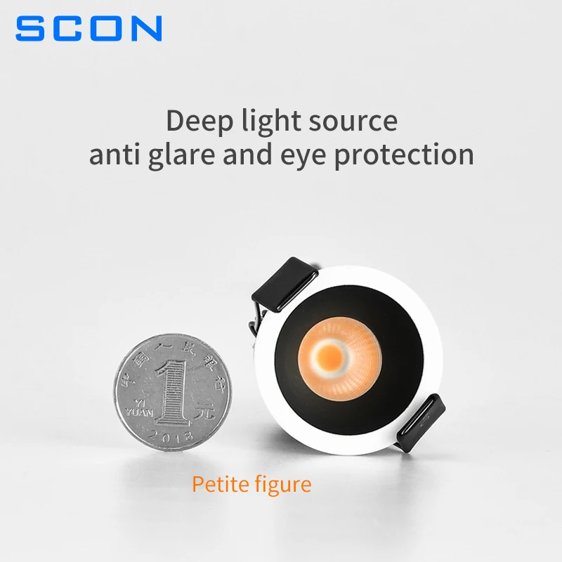 SCON Small Spot Light 3W Mini LED Spotlight High CRI Ra95 35mm Cutout Recessed Downlight Ceiling Lamp Showcase Display Light