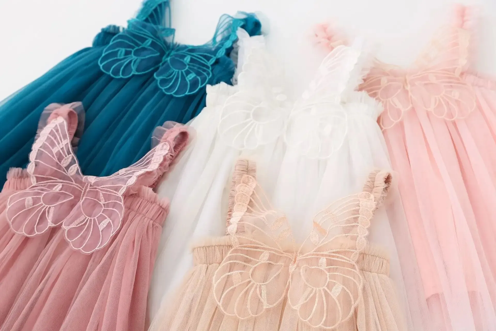 Baby Dresses 1-5 Yrs Suspender Kids Mesh Summer Dress Butterfly Wings Little Girls Birthday Cute Princess Dress