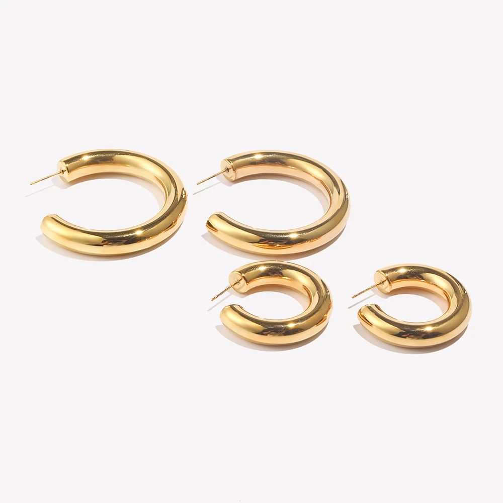 18K Gold Plated Hypoallergenic Hollow CC Shaped Hoop