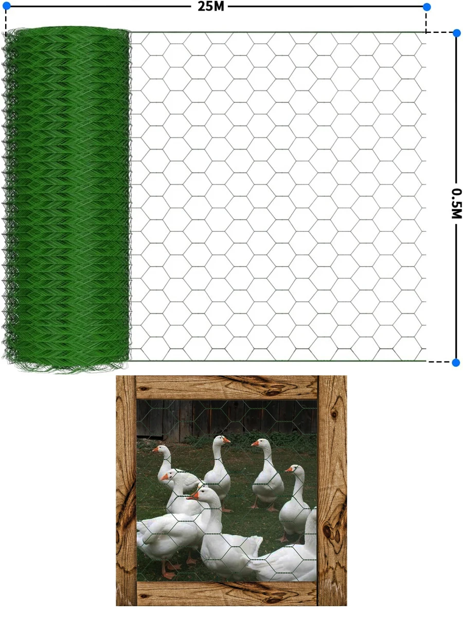 Sechskantgeflecht, 0,5 m hoch x 25 m – Gartenzaun-Drahtgeflecht – Maschenbreite 25 mm, Drahtgeflechtzaun – PVC-beschichteter grüner Kaninchendraht – Detail 5
