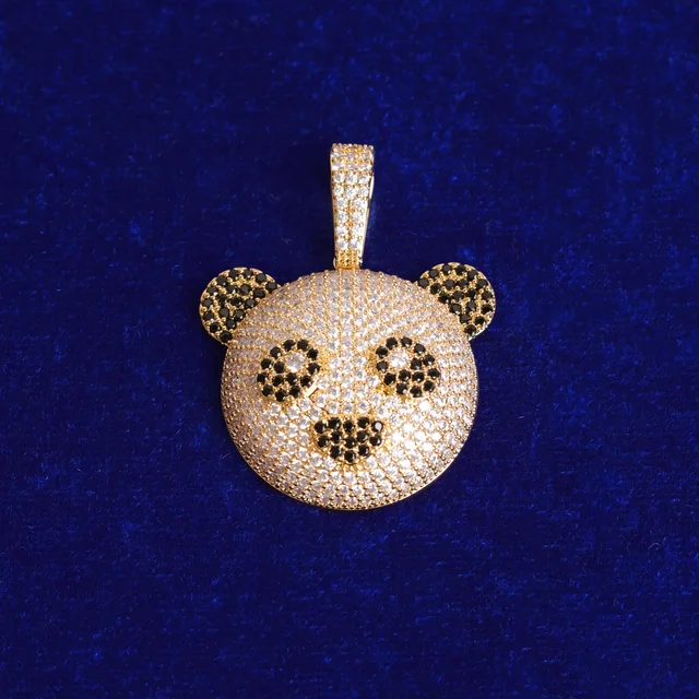 Crown Panda 24 Rope Chain Bear Bling Pendant White Head Gold Finish Hip  Hop Necklace 