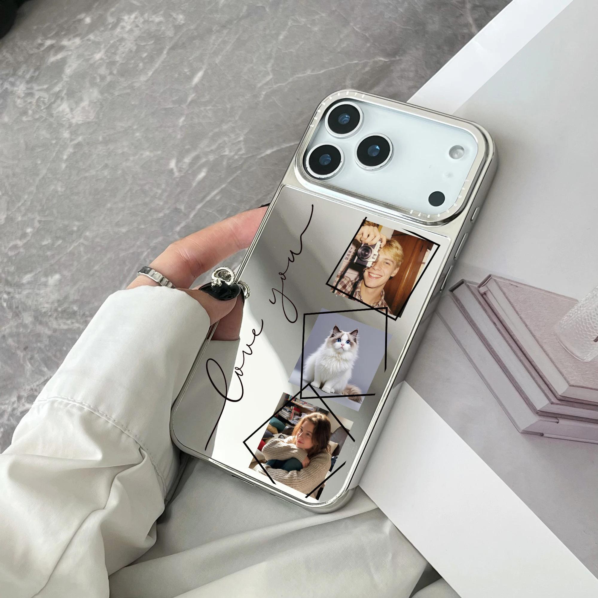 Personalized Plating Mirror Face Custom Parents Couple Children Pets Photo