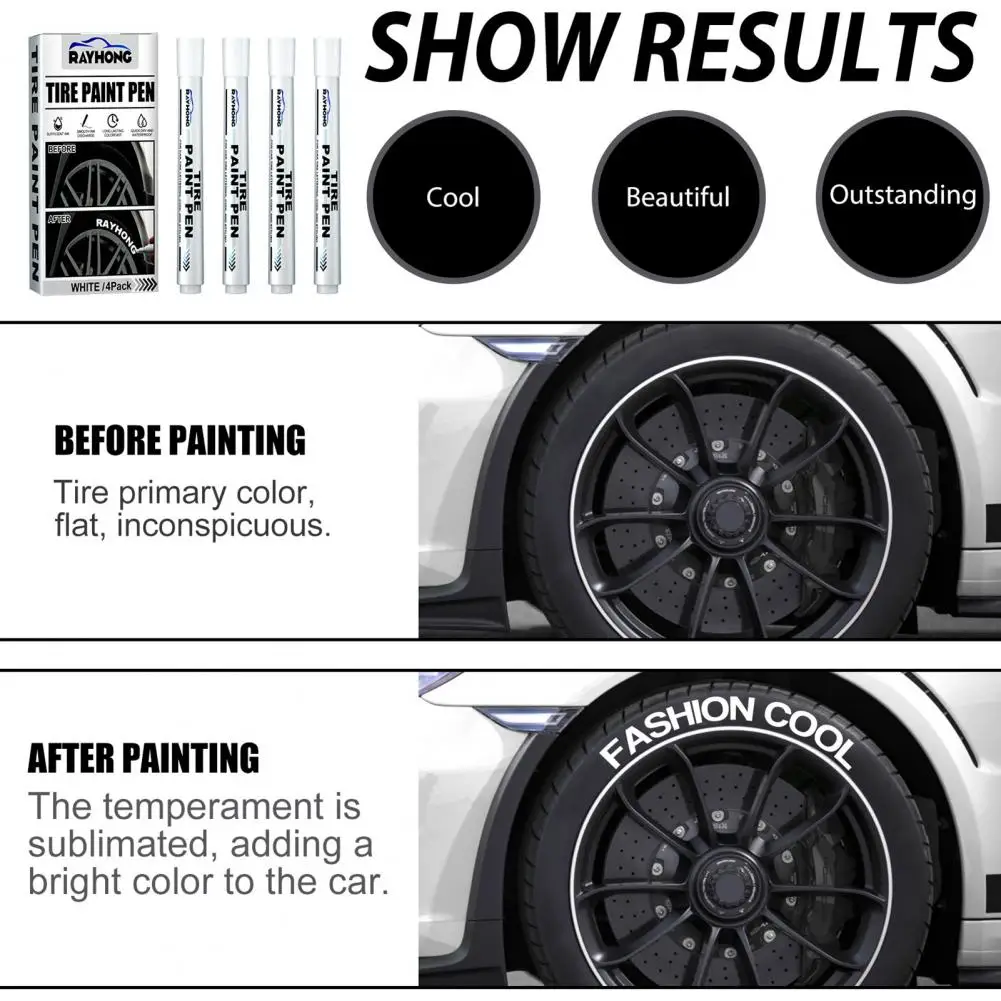 

4Pcs/Box Convenient Car Tyre Tire Tread Tire Paint Pen Tyre Paint Pen Comfortable Grip Graffiti