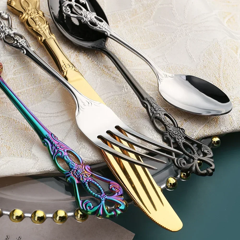 4pcs Gold Stainless Steel Forks Cutlery Set