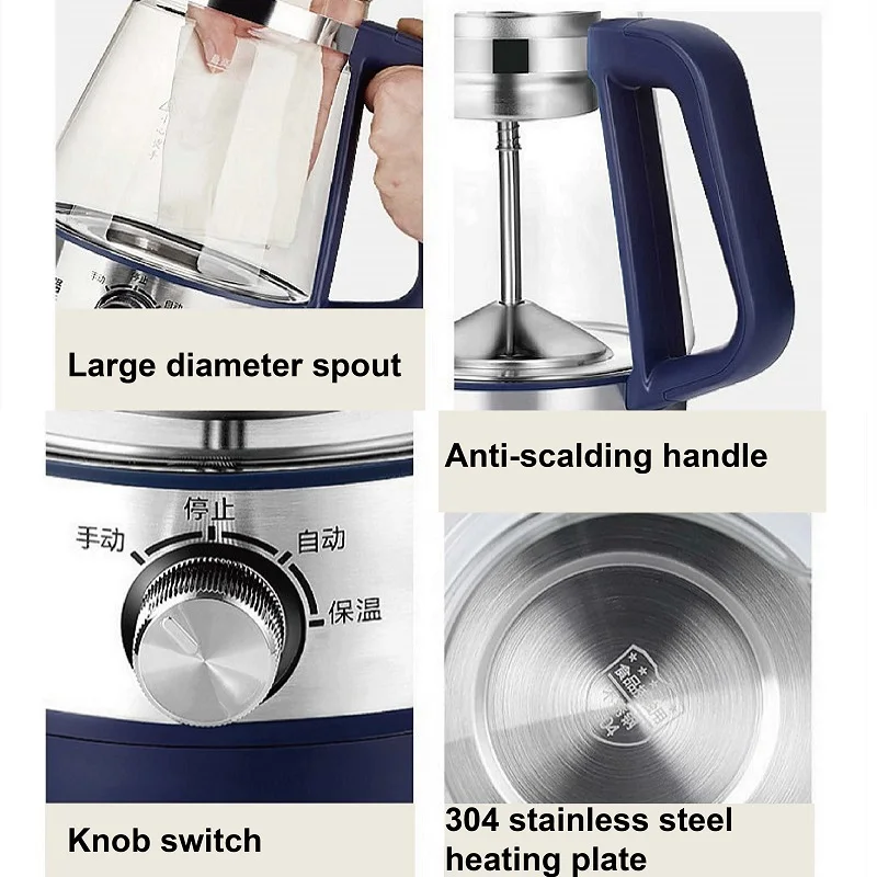 110V/220V Home Tea Making Machine Office Glass Floral Teapot Auto Insulation Kettle Boil Water Quickly Electric Kettle 1000ml 6