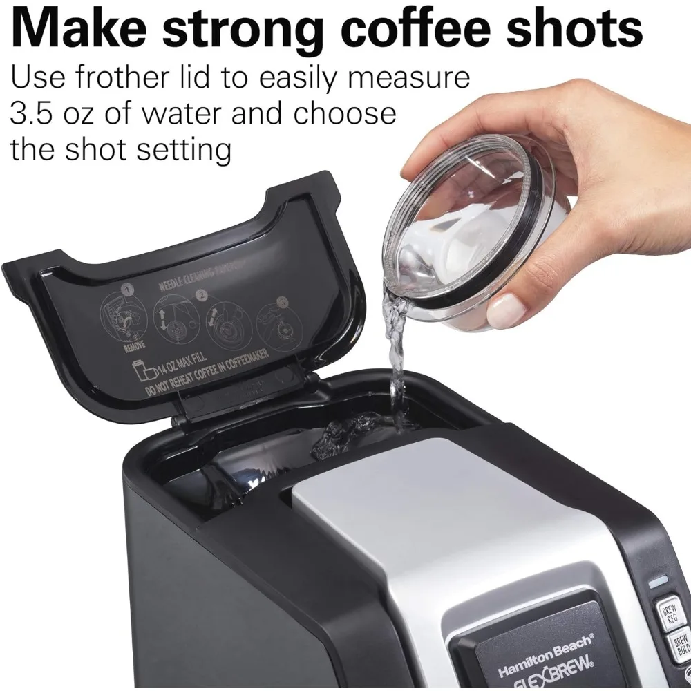 Single-Serve Coffee Maker, with Milk Frother Compatible with K-Cup Pods and Grounds, Black Make Hot or Cold Froth, Household 6