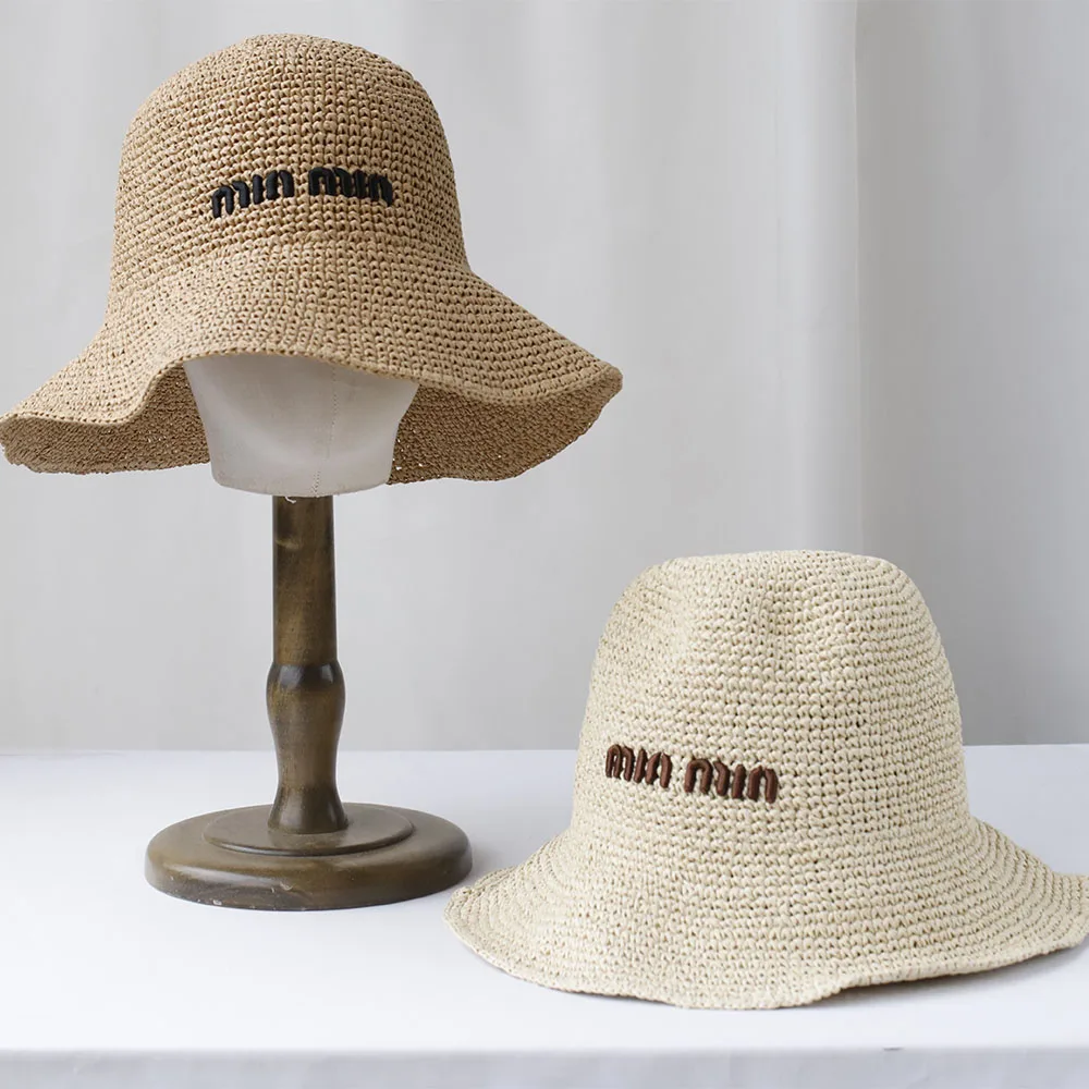 Handmade letter embroidery Bucket Hat Fisherman Hat Hand weaving Panama Girl Fishing women Sun Hats women bucket hat sun hat women hat bucket hat