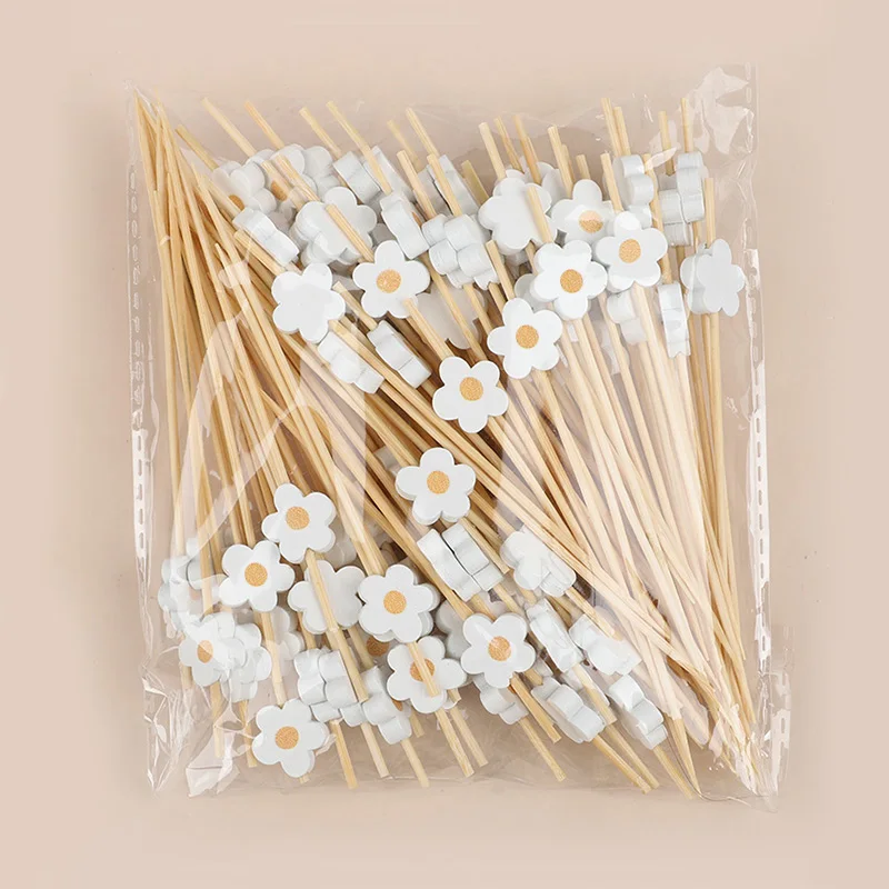 100 Stücke Gänseblümchen Blume Bambus Essen Picks Einweg Dessert Obst Gabeln Kinder Geburtstag Party Hochzeit Liefert Baby Dusche Dekoration – Detail 8