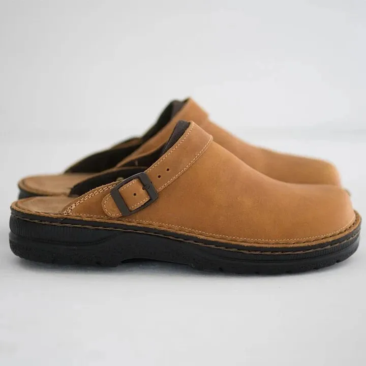 Asgard Men Retro Suede Slippers With Adjustable Buckle Mules Sandals_voghion.com