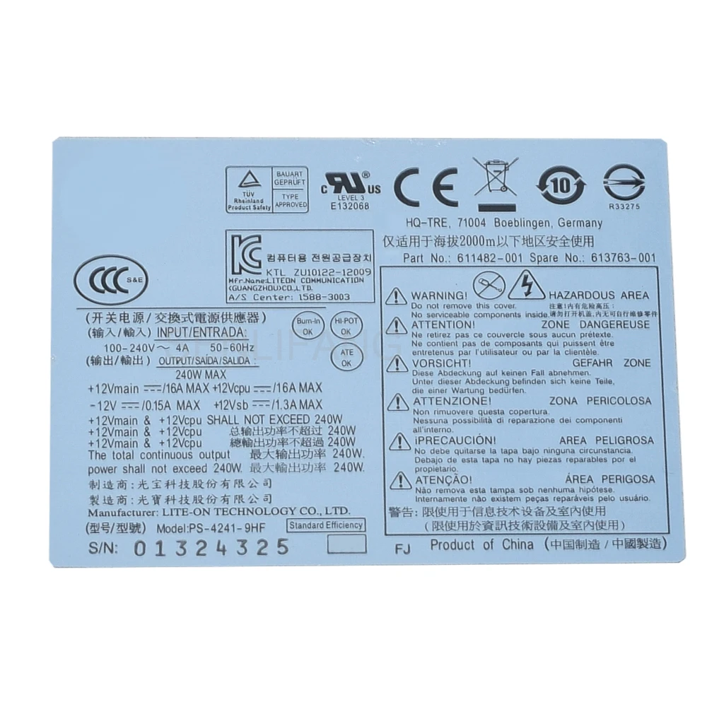 Usado para hp 6200 8000 8300 240w Psu 611481001 611482-001 613763-001 503376-001 Hp-d2402a0 Hp-d2402eo Dps240tb Ps4241-9hf a - Imagem 5