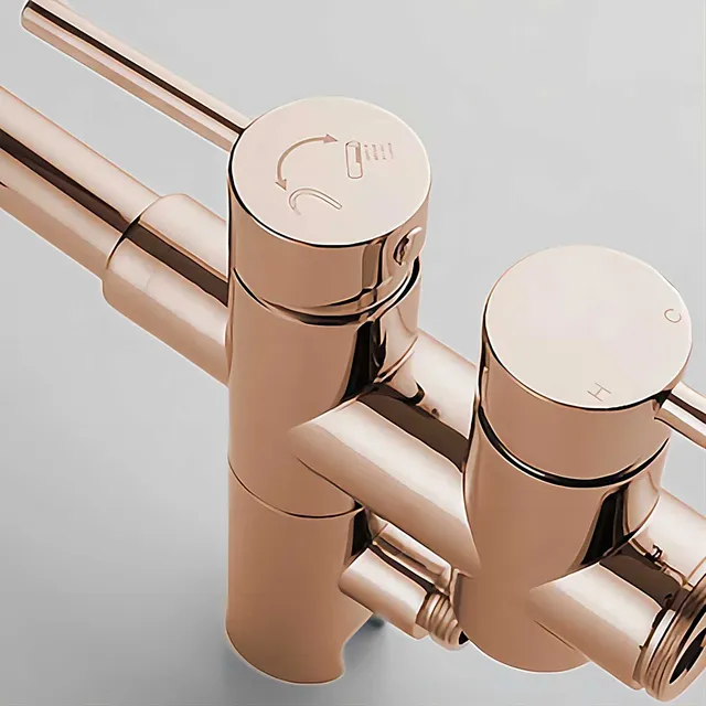 ก๊อกอ่างอาบน้ำทองคำสีกุหลาบ/แปรงปัดสีเทาที่จับคู่ทำจากทองเหลืองพร้อมก๊อกผสมน้ำอาบน้ำในห้องน้ำ 3