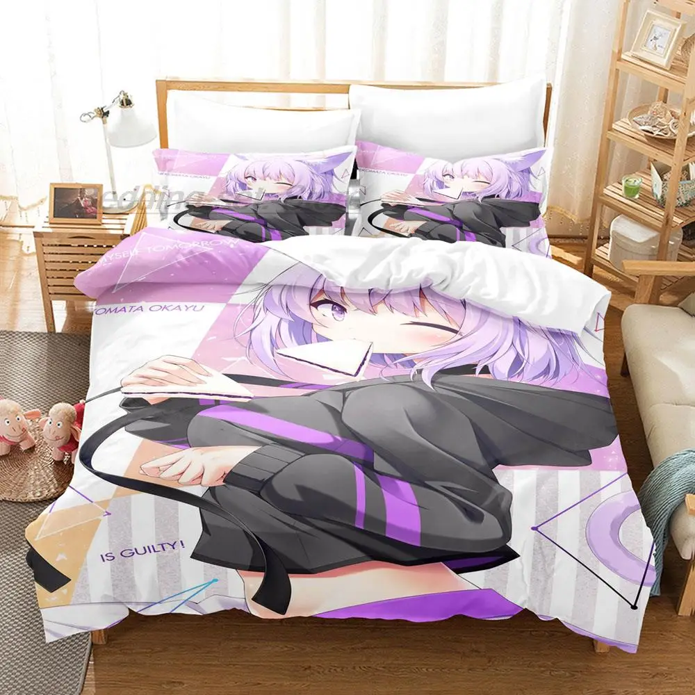 Hololive Neko Mata Okayu Bedding Set Single Twin Full Queen King Size Bed Set Aldult Kid Bedroom Duvetcover Sets 3D 2022 Anime 5
